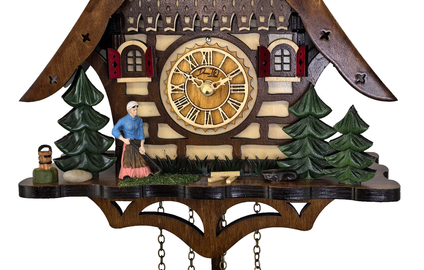 Traditional Black Forest Cuckoo Clock, Handcrafted, Farming Scene, Quartz German Design, Musical, 12 Melodies, Auto Night Off