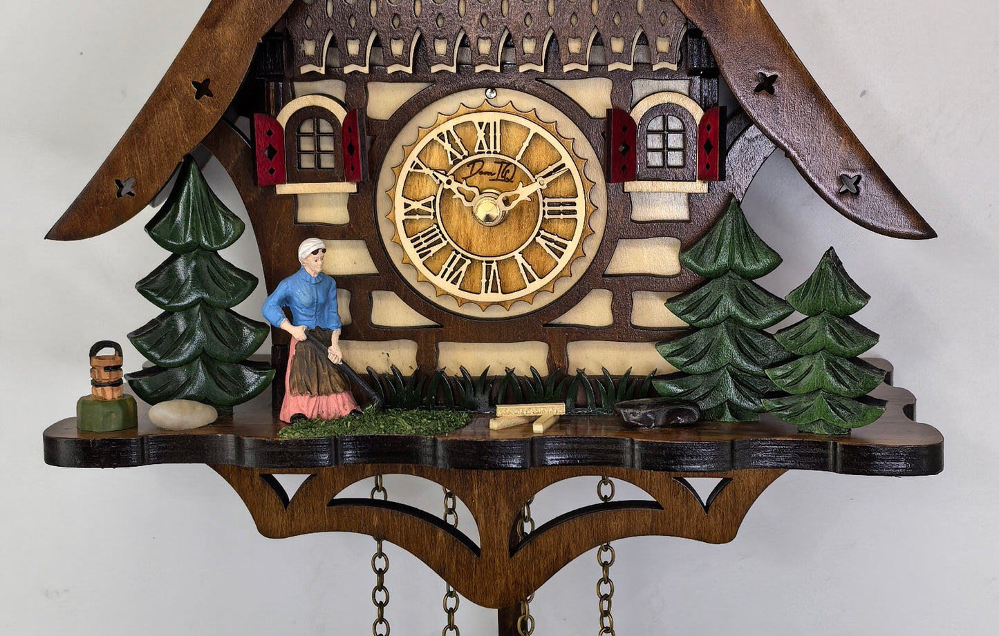 Cuckoo Clock for Wall, Handcrafted Traditional Black Forest, Farming Scene, Quartz German Design, Musical, 12 Melodies, Auto Night Off