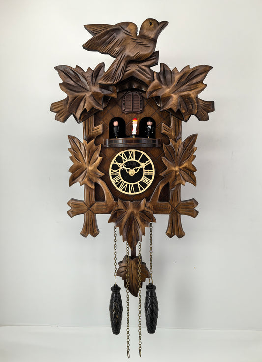 Cuckoo Clock for Wall, Handcrafted Traditional Black Forest, Dancing Figurines, Quartz German Design, Musical, 12 Melodies, Auto Night Off
