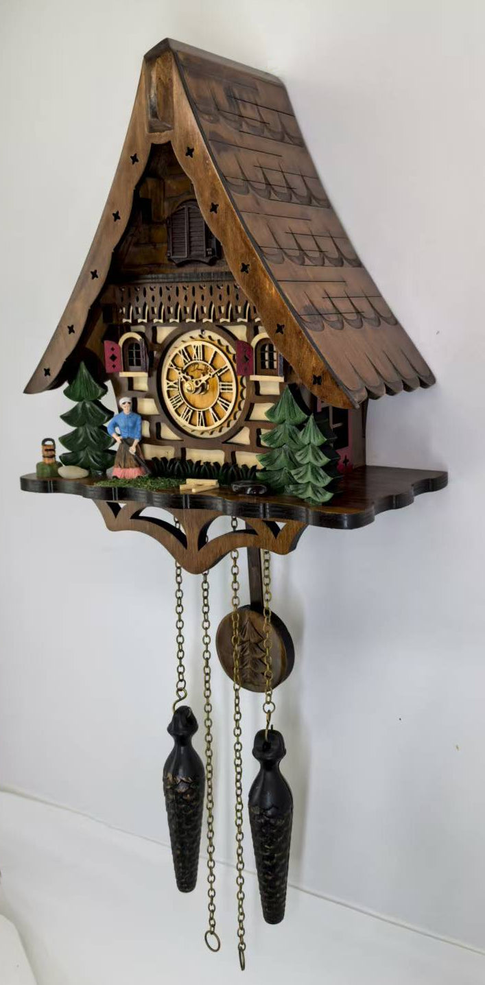 Cuckoo Clock for Wall, Handcrafted Traditional Black Forest, Farming Scene, Quartz German Design, Musical, 12 Melodies, Auto Night Off