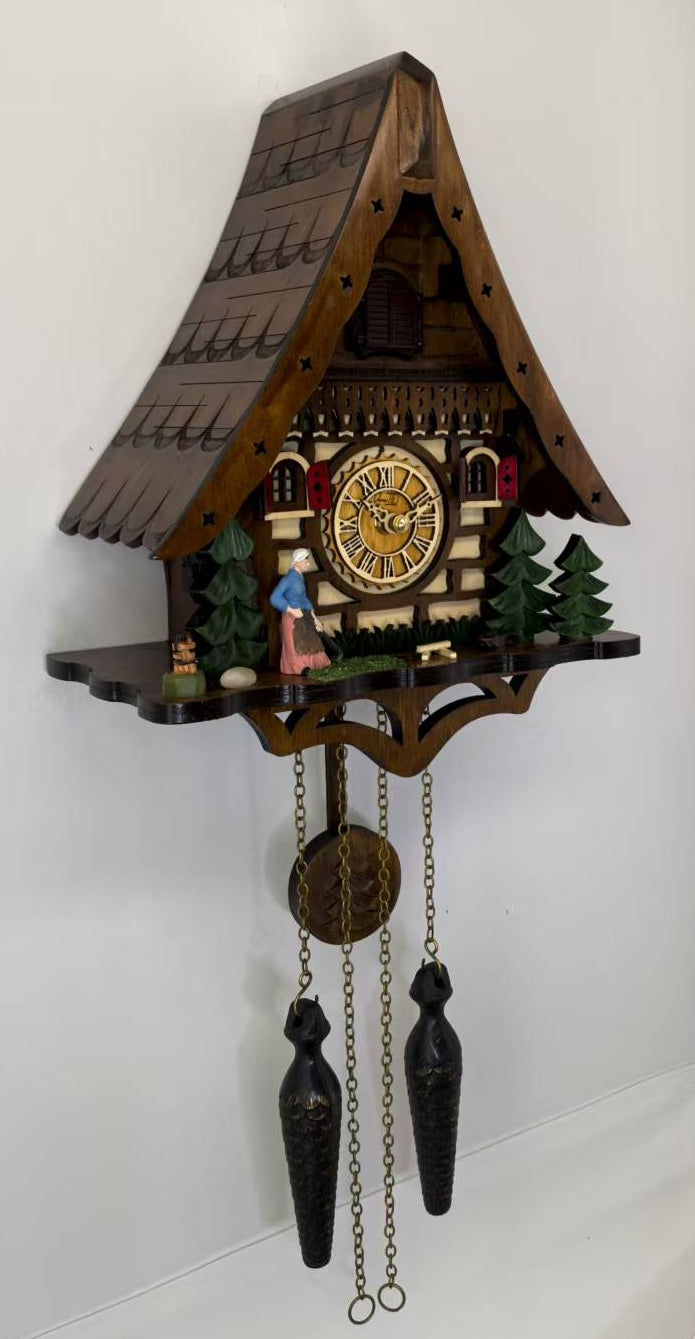 Cuckoo Clock for Wall, Handcrafted Traditional Black Forest, Farming Scene, Quartz German Design, Musical, 12 Melodies, Auto Night Off