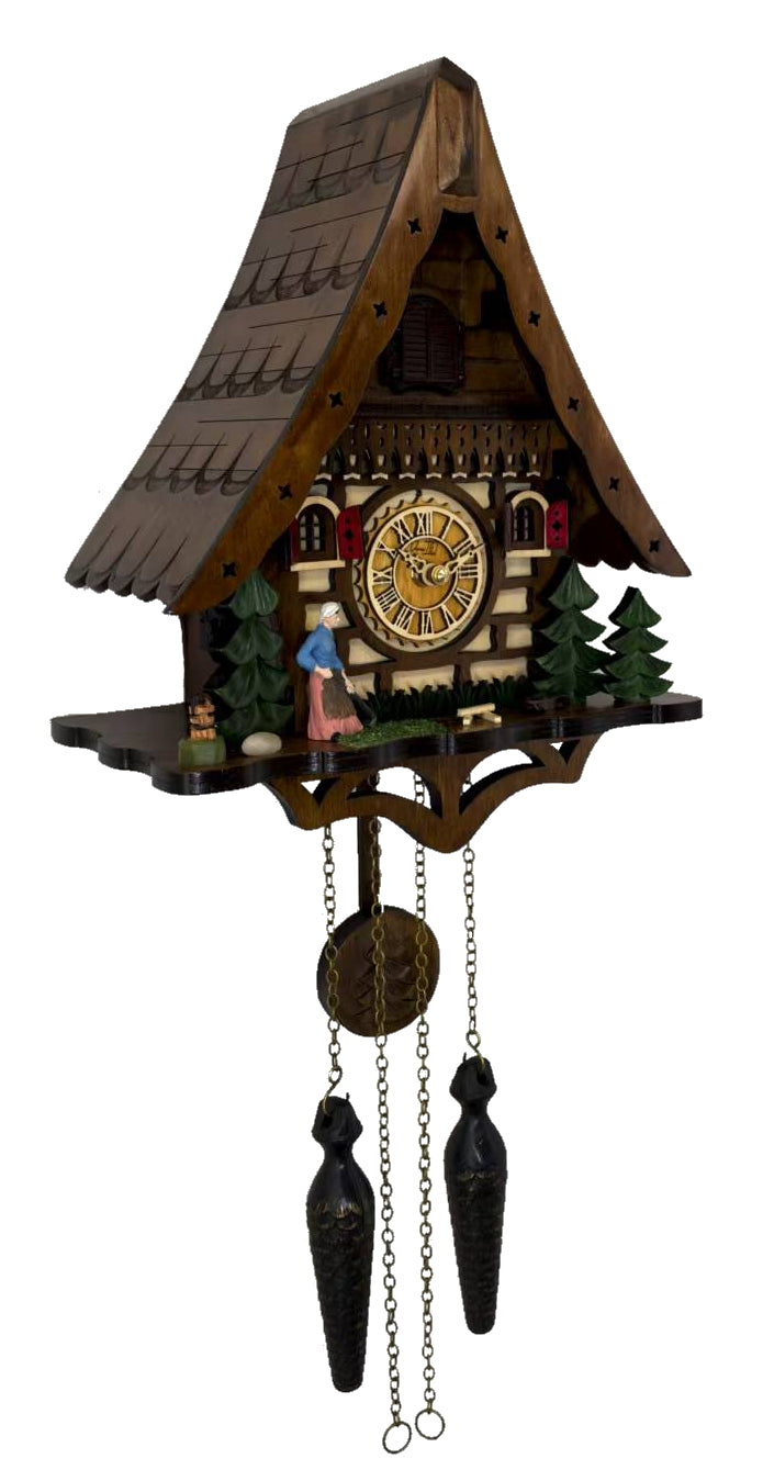 Traditional Black Forest Cuckoo Clock, Handcrafted, Farming Scene, Quartz German Design, Musical, 12 Melodies, Auto Night Off