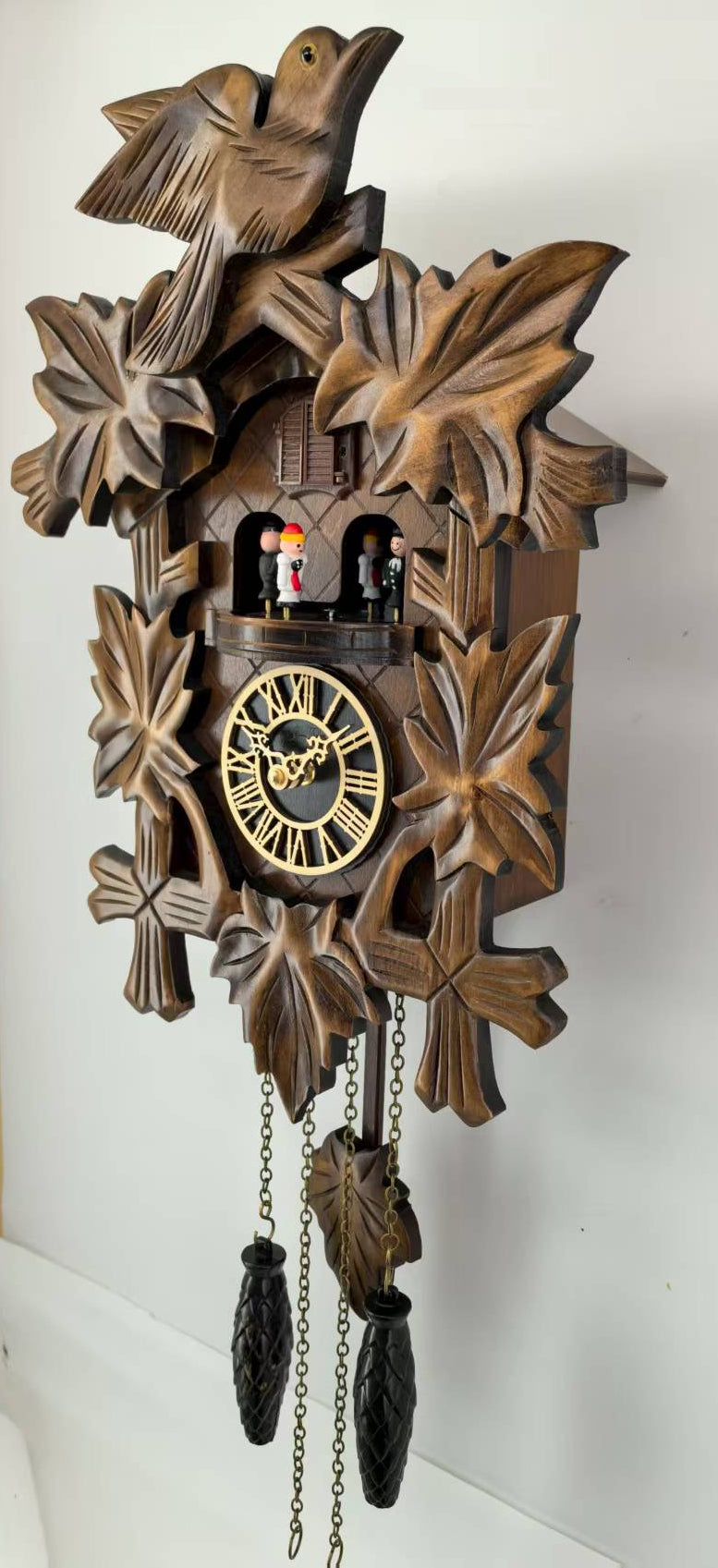 Cuckoo Clock for Wall, Handcrafted Traditional Black Forest, Dancing Figurines, Quartz German Design, Musical, 12 Melodies, Auto Night Off