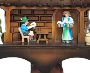 Handcrafted Black Forest Cuckoo Clock 3-Tier Beer Garden Scene Dancing Balcony Figures Quartz German Design Musical