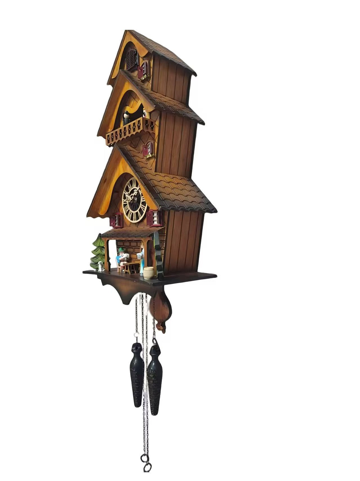 Handcrafted Black Forest Cuckoo Clock 3-Tier Beer Garden Scene Dancing Balcony Figures Quartz German Design Musical