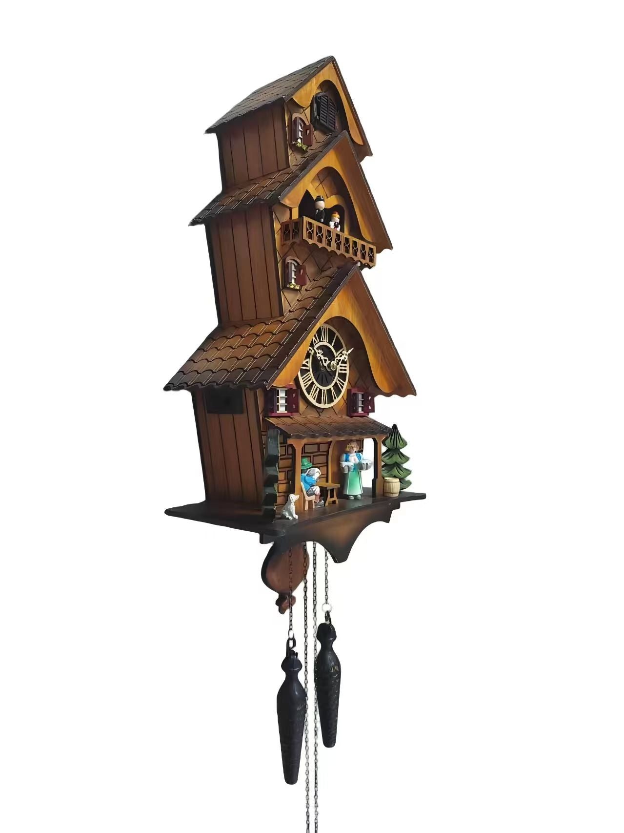 Handcrafted Black Forest Cuckoo Clock 3-Tier Beer Garden Scene Dancing Balcony Figures Quartz German Design Musical