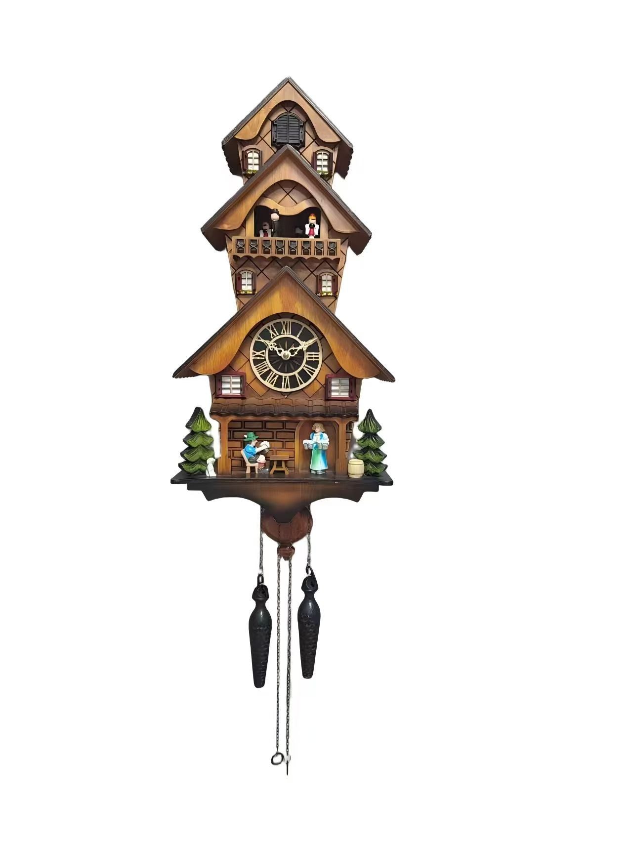 Handcrafted Black Forest Cuckoo Clock 3-Tier Beer Garden Scene Dancing Balcony Figures Quartz German Design Musical