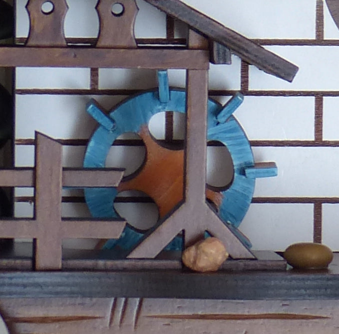 Traditional Black Forest Cuckoo Clock, Handcrafted, Moving Wood Chopper, Mill Wheel, Dancing Figurines, Quartz German Design, Volume Control, Auto Night Mode, Dark Walnut, 15.5"