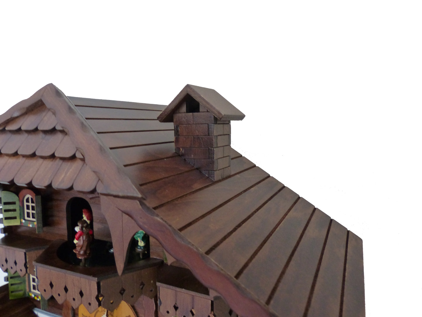 Traditional Black Forest Cuckoo Clock, Handcrafted, Moving Wood Chopper, Mill Wheel, Dancing Figurines, Quartz German Design, Volume Control, Auto Night Mode, Dark Walnut, 15.5"