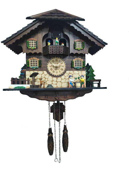 Handcrafted Black Forest Cuckoo Clock, Beer Drinkers, Quartz German Design, Musical