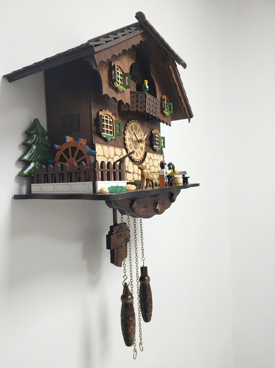 Handcrafted Black Forest Cuckoo Clock, Beer Drinkers, Quartz German Design, Musical