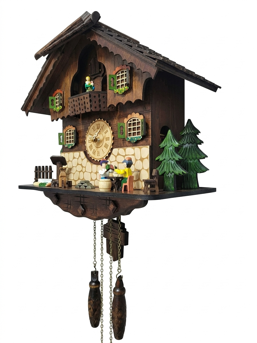 Handcrafted Black Forest Cuckoo Clock, Beer Drinkers, Quartz German Design, Musical