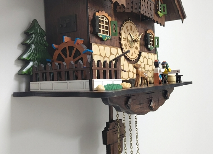 Handcrafted Black Forest Cuckoo Clock, Beer Drinkers, Quartz German Design, Musical