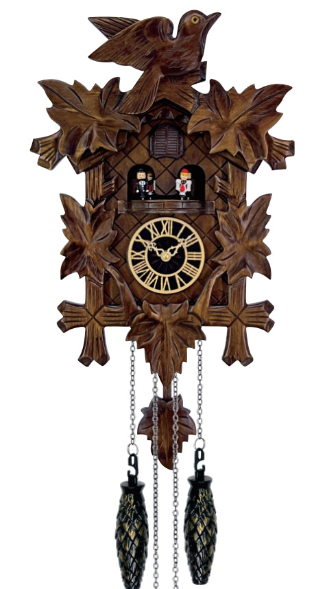 Cuckoo Clock for Wall, Handcrafted Traditional Black Forest, Dancing Figurines, Quartz German Design, Musical, 12 Melodies, Auto Night Off