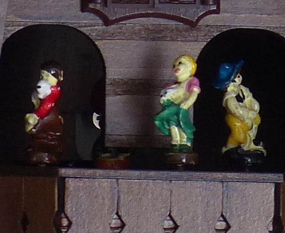 Traditional Black Forest Cuckoo Clock, Handcrafted, Moving Wood Chopper, Mill Wheel, Dancing Figurines, Quartz German Design, Volume Control, Auto Night Mode, Dark Walnut, 15.5"