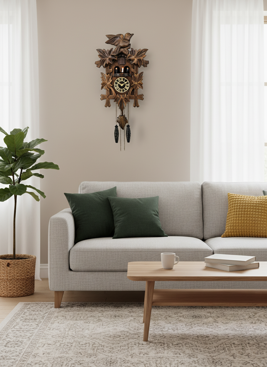 Traditional Black Forest Cuckoo Clock, Handcrafted, Dancing Figurines, Quartz German Design, Musical, 12 Melodies, Auto Night Off